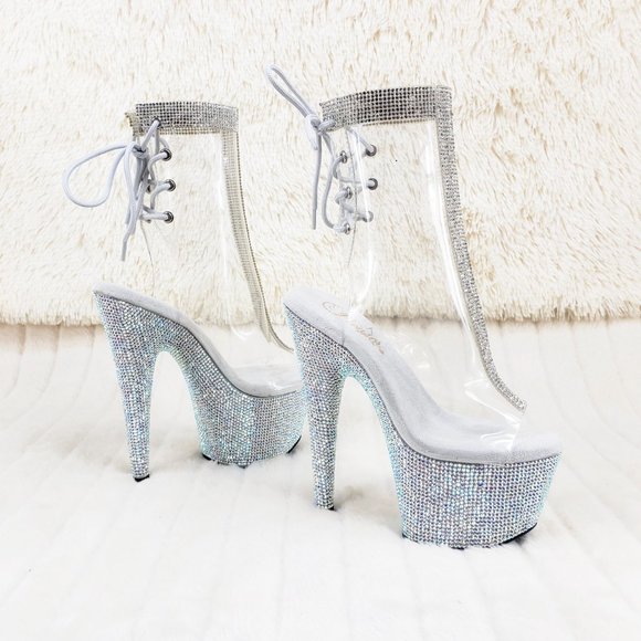 Bejeweled Rhinestone Platform Heel Ankle Boots Wit - Picture 11 of 17